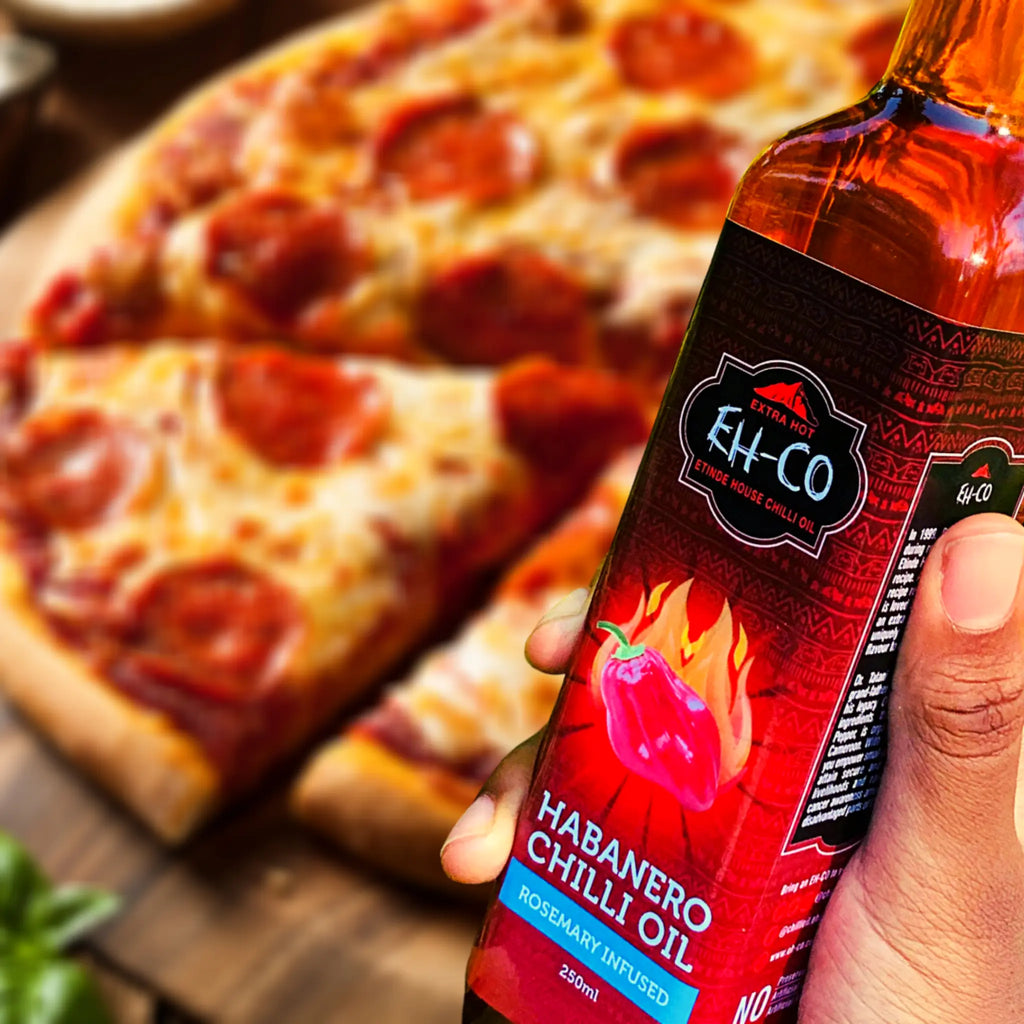 Etinde House founder crafting small-batch habanero chilli oil in a UK kitchen